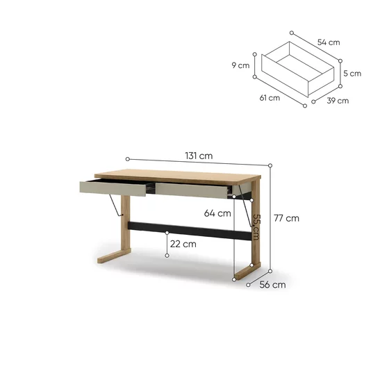 Birou Ollie OL-06, 131x56x77 cm, Stejar/Casmir picture - 6
