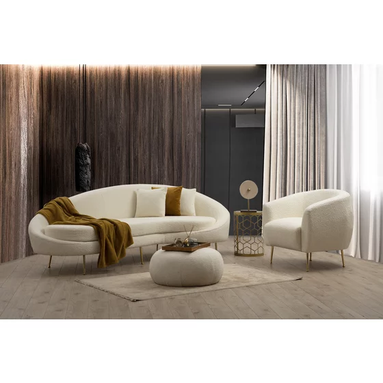 Canapea Eses Dreapta, 255x120x85 cm - Stofa Tip Boucle, Crem picture - 3