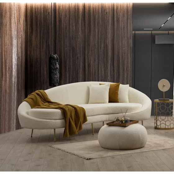 Canapea Eses Dreapta, 255x120x85 cm - Stofa Tip Boucle, Crem picture - 5