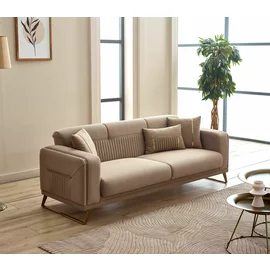 Canapea Extensibila Astera, 224x78x82 cm, Stofa, Beige