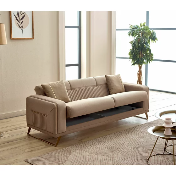 Canapea Extensibila Astera, 224x78x82 cm, Stofa, Beige picture - 2