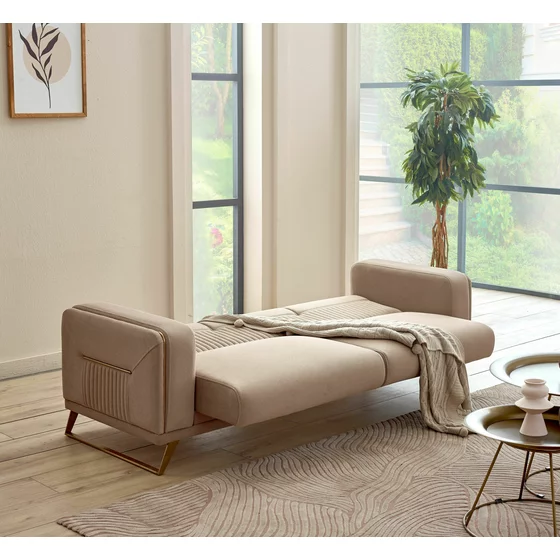 Canapea Extensibila Astera, 224x78x82 cm, Stofa, Beige picture - 3