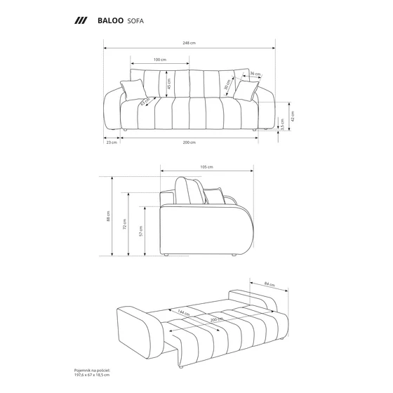 Canapea Extensibila Ballo, 248x105x88 cm, Stofa - Crem picture - 9
