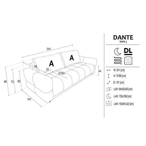 Canapea Extensibila Dante, 241x101x88 cm, Stofa, Crem picture - 4