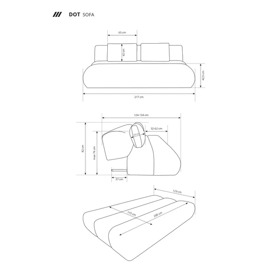 Canapea Extensibila Dot, 217x124-134x82 cm, Stofa, Gri picture - 10