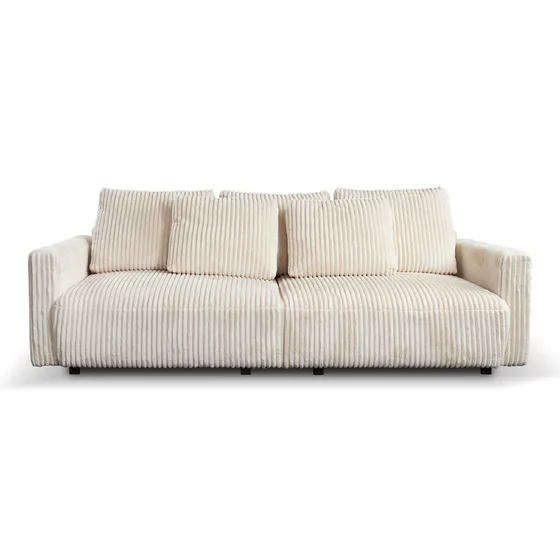 Canapea Extensibila Espania, 257x108x94 cm, Stofa Raiata, Crem picture - 2
