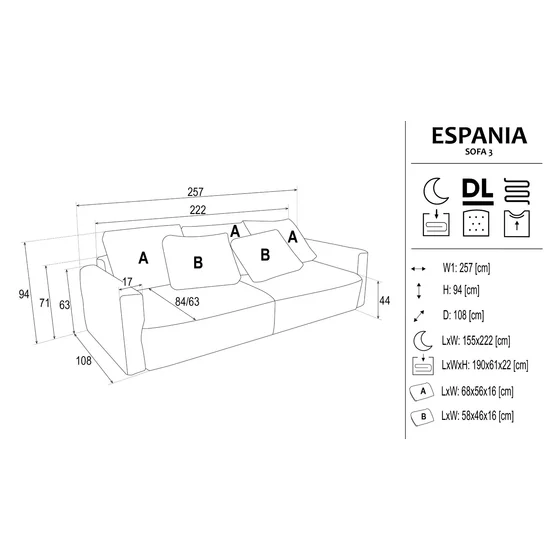 Canapea Extensibila Espania, 257x108x94 cm, Stofa Raiata, Gri Deschis picture - 3