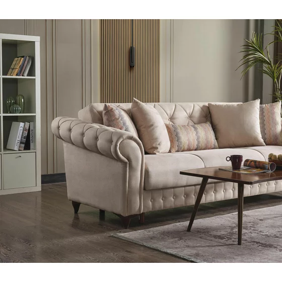 Canapea Extensibila Ibiza 3L, 238x85x91 cm, Stofa, Crem picture - 3