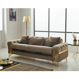 Canapea Extensibila Marbella, 235x90x74 cm, Catifea, Beige