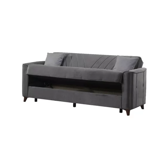 Canapea Extensibila Pervane, 3 Locuri, 215x78x98 cm, stofa tip catifea gri picture - 2