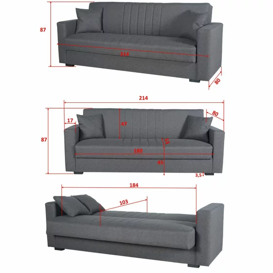 Canapea Extensibila Star, 214x80x87 cm, Stofa - Gri picture - 5