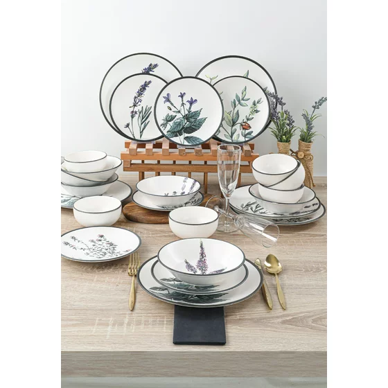 Ceramica Serviciu de Masa (24 Bucati) TY140524F022A29DM00MAET600 -Alb/Verde/Violet/Negru picture - 2