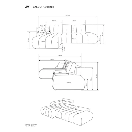 Coltar Extensibil Ballo, 276x176x88 cm, Stofa, Crem picture - 8