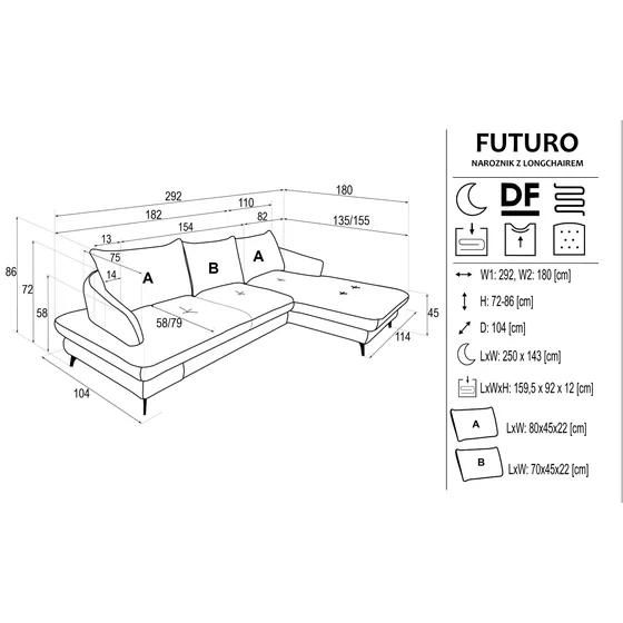 Coltar Extensibil Futuro, 292x180x72-85 h cm, Stofa, Beige picture - 5