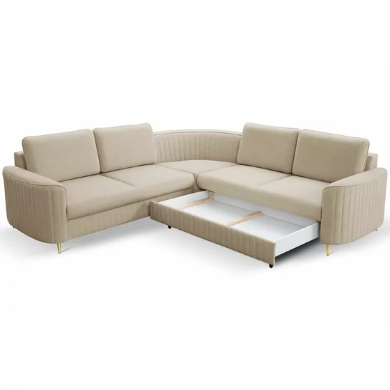 Coltar Extensibil Laren, 251x251x86 cm, Stofa Tip Velur, Beige picture - 5