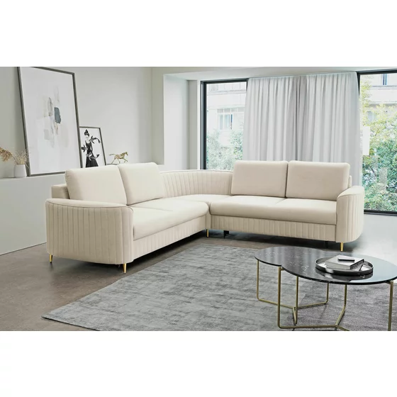 Coltar Extensibil Laren, 251x251x86 cm, Stofa Tip Velur, Beige Deschis picture - 1