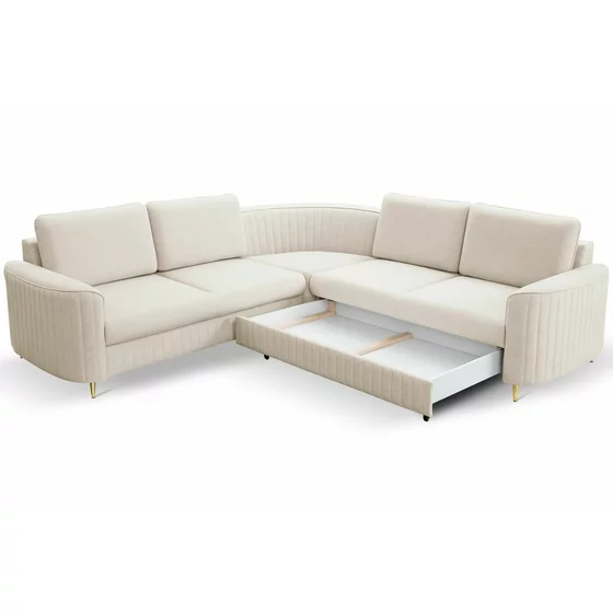 Coltar Extensibil Laren, 251x251x86 cm, Stofa Tip Velur, Beige Deschis picture - 5