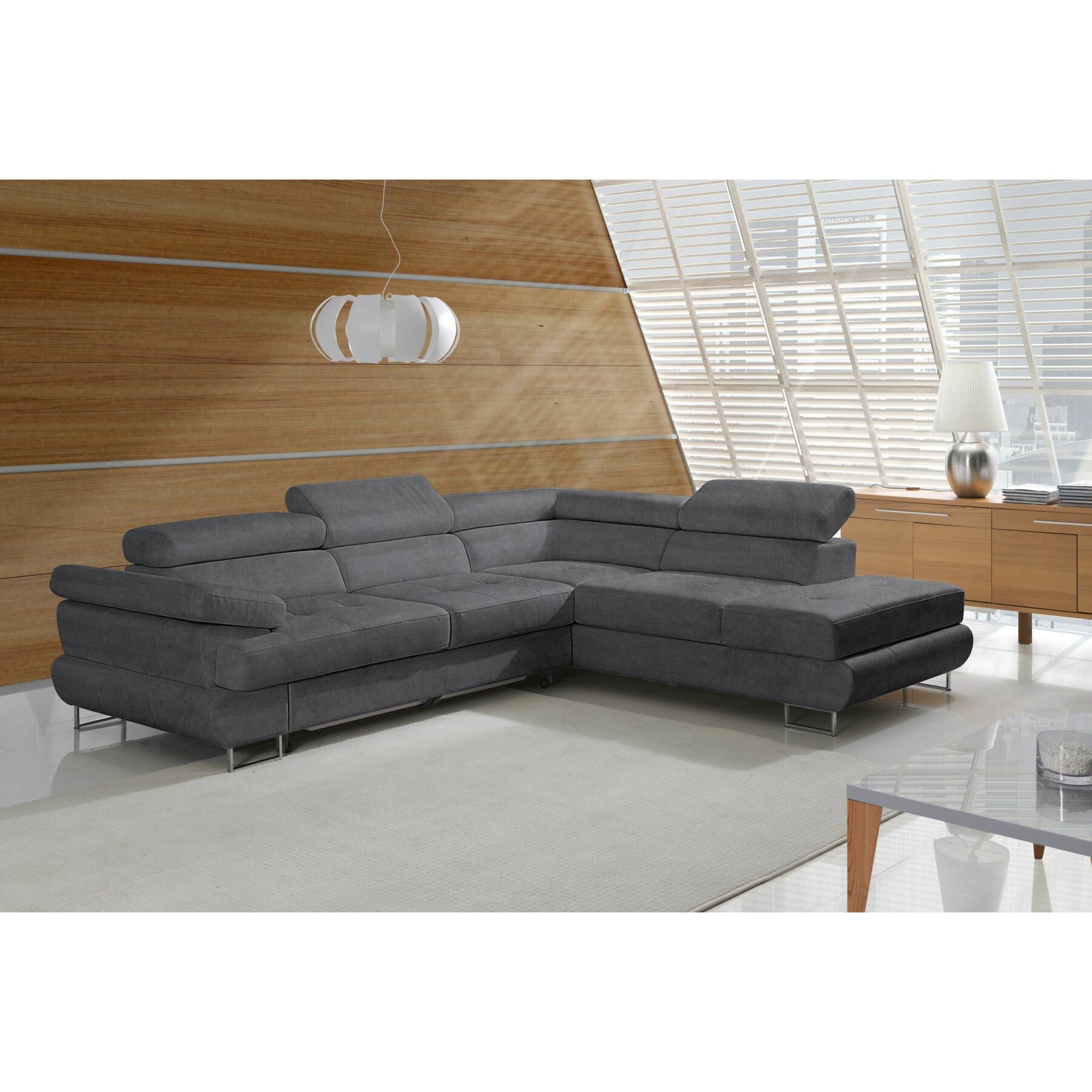 Coltar Extensibil Luton, 270x225x71-85 cm, Stofa Primo 96, Gri Inchis