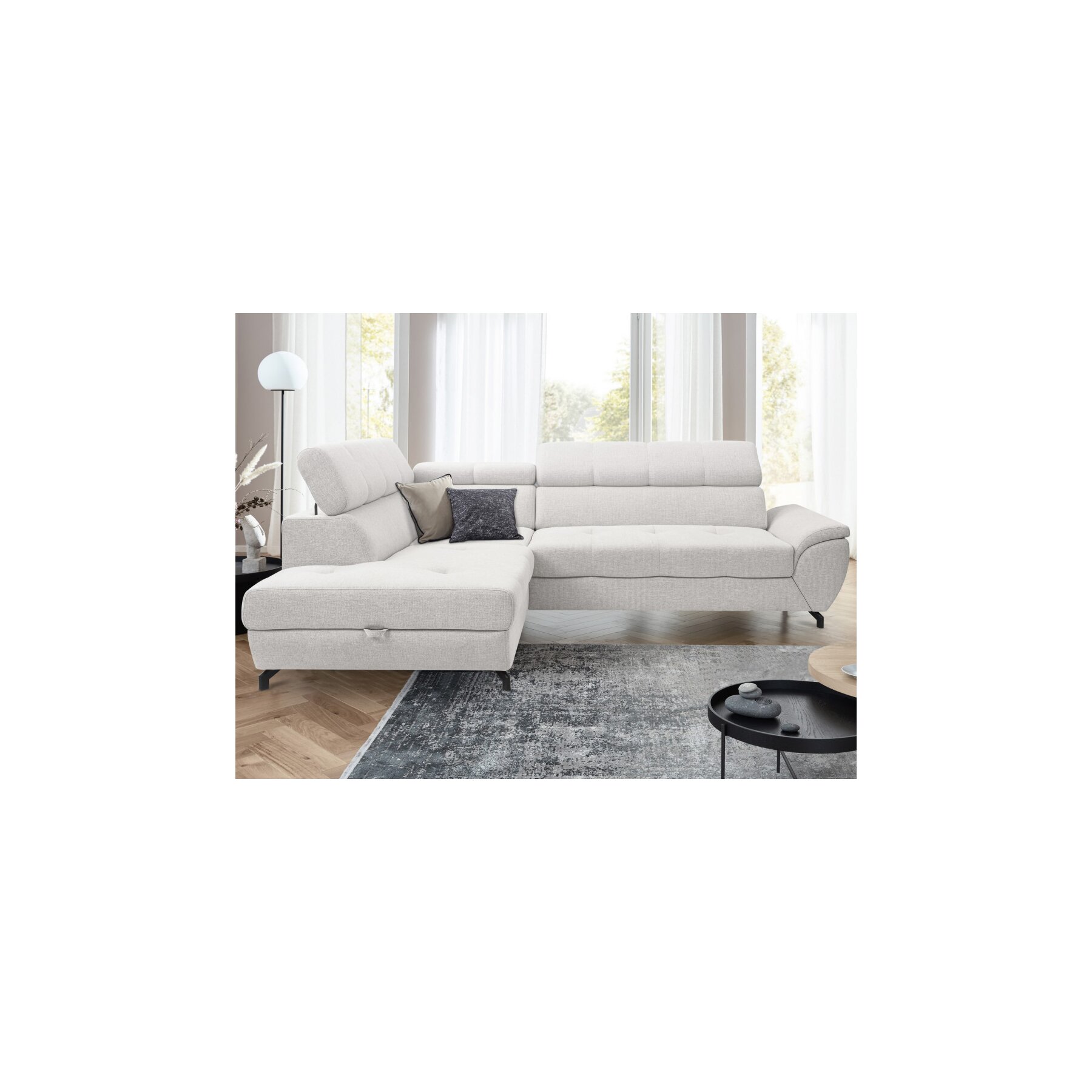 Coltar Extensibil Mario, 263x210x77-93 cm, Stofa Sorella 03 Beige Deschis