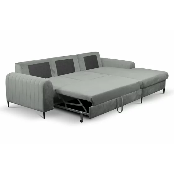 Coltar Extensibil Monaco, Stofa tip Catifea Gri, Velutto 16, Picioare Negre, 252x168x106,5 H cm picture - 3