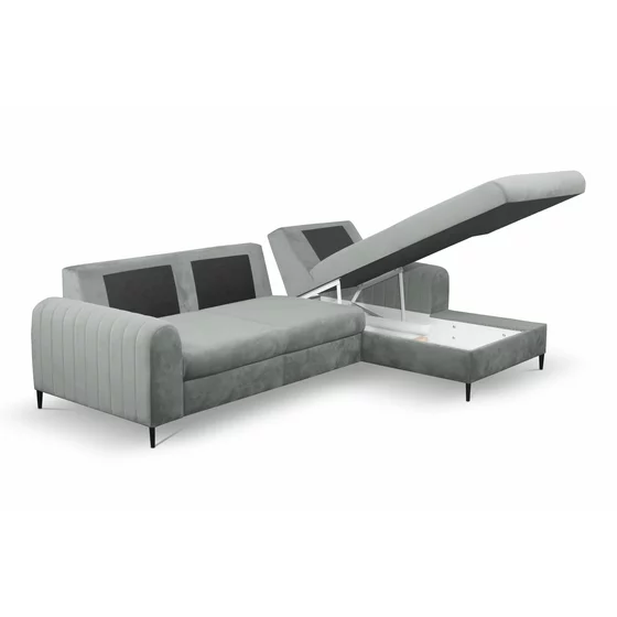 Coltar Extensibil Monaco, Stofa tip Catifea Gri, Velutto 16, Picioare Negre, 252x168x106,5 H cm picture - 5