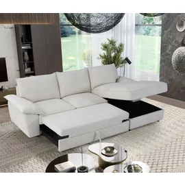 Coltar Extensibil Zatri, 284x162x94 cm, Stofa, Alb,