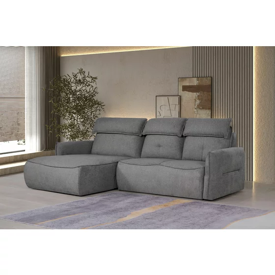 Coltar Modo Cu Sezut Glisant, Actionare Electrica, Sezlong Stanga, 251x177x100 cm, Stofa Gri picture - 1