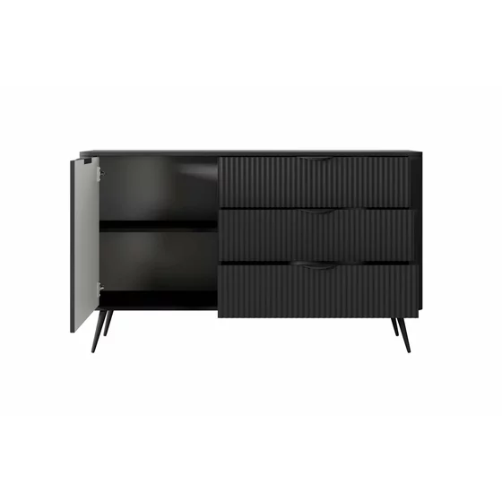 Comoda 3 Sertare + Usa, Lante 138-D3S, 138.2x38x81.2 cm, MDF, Negru picture - 3