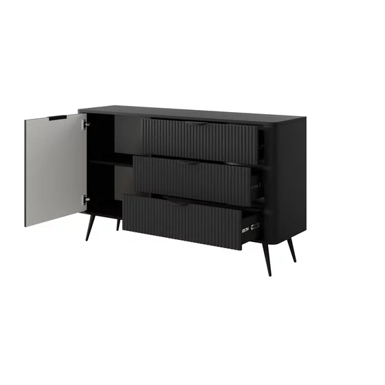 Comoda 3 Sertare + Usa, Lante 138-D3S, 138.2x38x81.2 cm, MDF, Negru picture - 5
