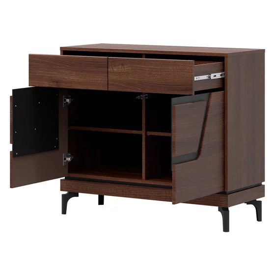 Comoda 2 Usi + 2 Sertare Vero VR02, 98x38.5x86 h cm, Pal Melaminat/MDF, Nuc Inchis picture - 3