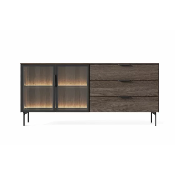 Comoda 2 Usi + 3 Sertare Lumi, 181.3x39.3x82.6 h cm, MDF/Sticla, Stejar Dunin picture - 3