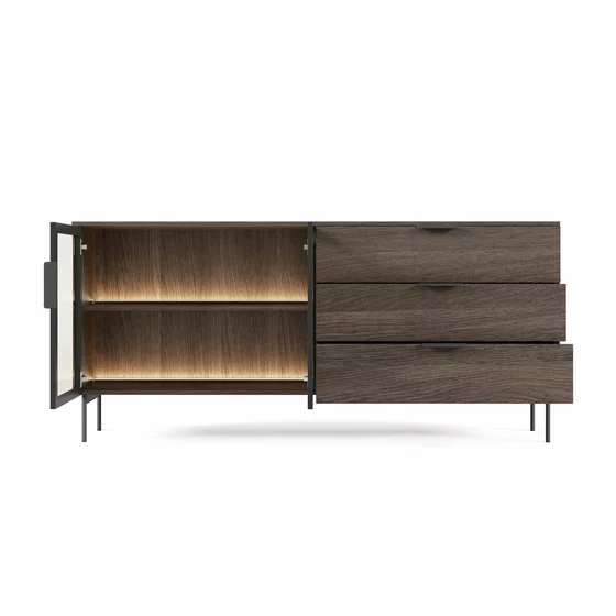 Comoda 2 Usi + 3 Sertare Lumi, 181.3x39.3x82.6 h cm, MDF/Sticla, Stejar Dunin picture - 4