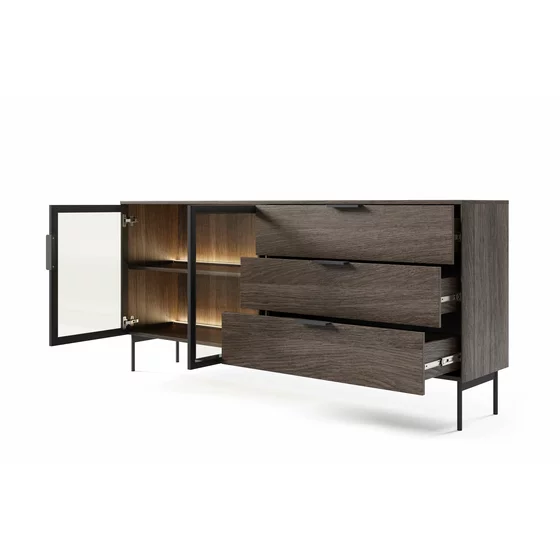 Comoda 2 Usi + 3 Sertare Lumi, 181.3x39.3x82.6 h cm, MDF/Sticla, Stejar Dunin picture - 2
