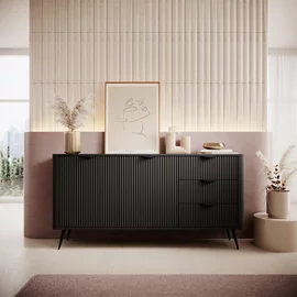 Comoda 2 Usi+3 Sertare, Lante 163-2D3S, 163.2x38x81.2 cm, MDF, Negru