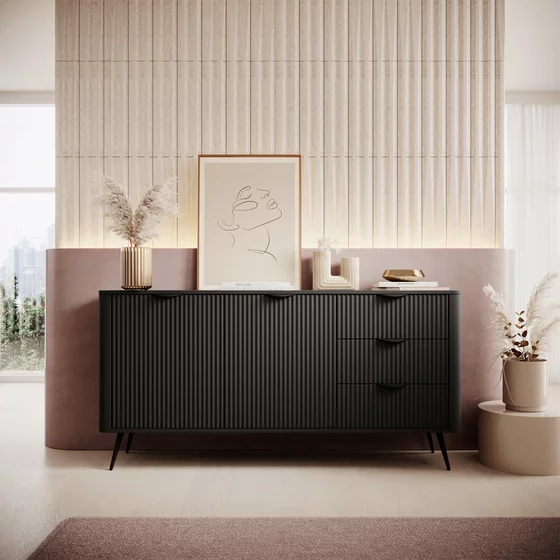 Comoda 2 Usi+3 Sertare, Lante 163-2D3S, 163.2x38x81.2 cm, MDF, Negru picture - 1