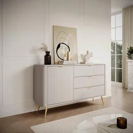 Comoda 3 Sertare + Usa, Lante 138-D3S, 138.2x38x81.2 cm, MDF, Beige