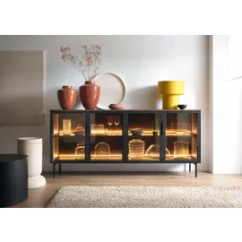 Comoda 4 Usi Lumi, 181.3x39.3x82.6 h cm, MDF/Sticla, Stejar Dunin