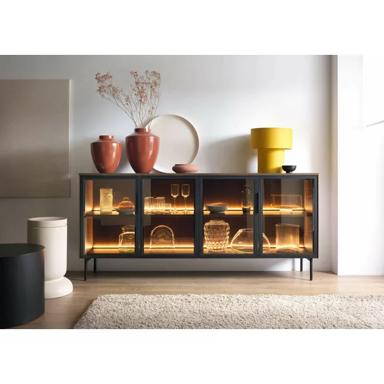 Comoda 4 Usi Lumi, 181.3x39.3x82.6 h cm, MDF/Sticla, Stejar Dunin picture - 1