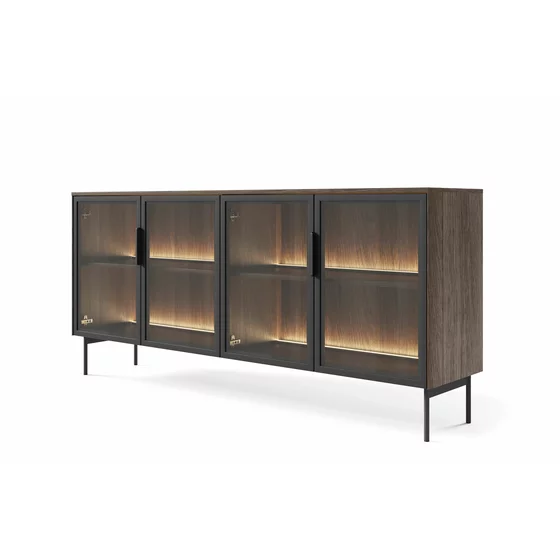 Comoda 4 Usi Lumi, 181.3x39.3x82.6 h cm, MDF/Sticla, Stejar Dunin picture - 3