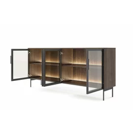 Comoda 4 Usi Lumi, 181.3x39.3x82.6 h cm, MDF/Sticla, Stejar Dunin