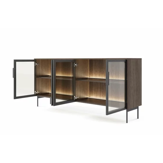 Comoda 4 Usi Lumi, 181.3x39.3x82.6 h cm, MDF/Sticla, Stejar Dunin picture - 2