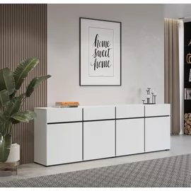 Comoda 4 Usi + 4 Sertare, Cross,  225x40x75 cm, Pal Melaminat, Alba
