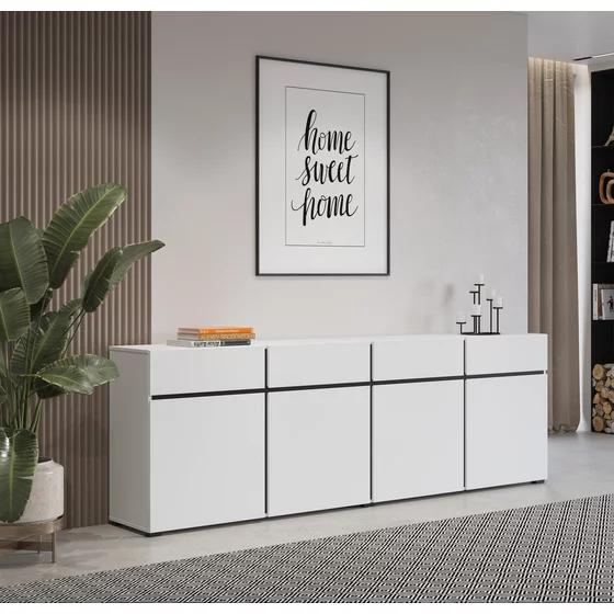 Comoda 4 Usi + 4 Sertare, Cross,  225x40x75 cm, Pal Melaminat, Alba picture - 1