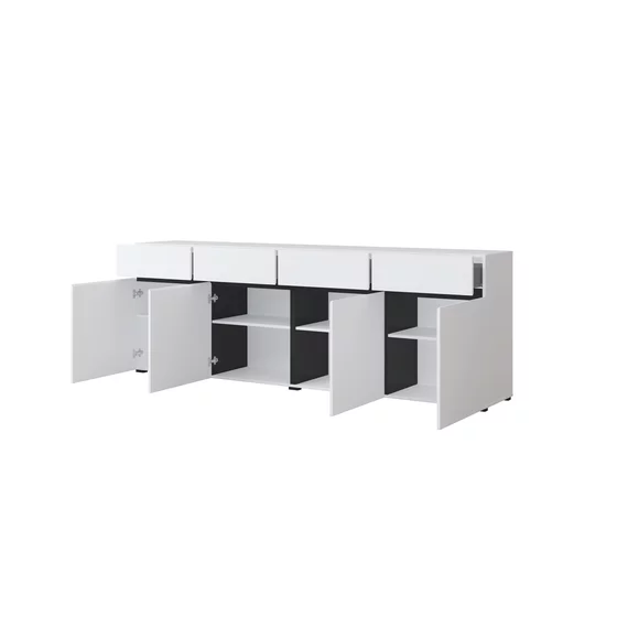 Comoda 4 Usi + 4 Sertare, Cross,  225x40x75 cm, Pal Melaminat, Alba picture - 2
