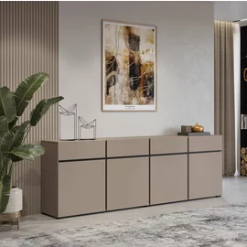 Comoda 4 Usi + 4 Sertare, Cross,  225x40x75 cm, Pal Melaminat, Beige Congo