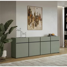 Comoda 4 Usi + 4 Sertare, Cross,  225x40x75 cm, Pal Melaminat, Verde Pin