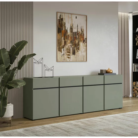 Comoda 4 Usi + 4 Sertare, Cross,  225x40x75 cm, Pal Melaminat, Verde Pin picture - 1