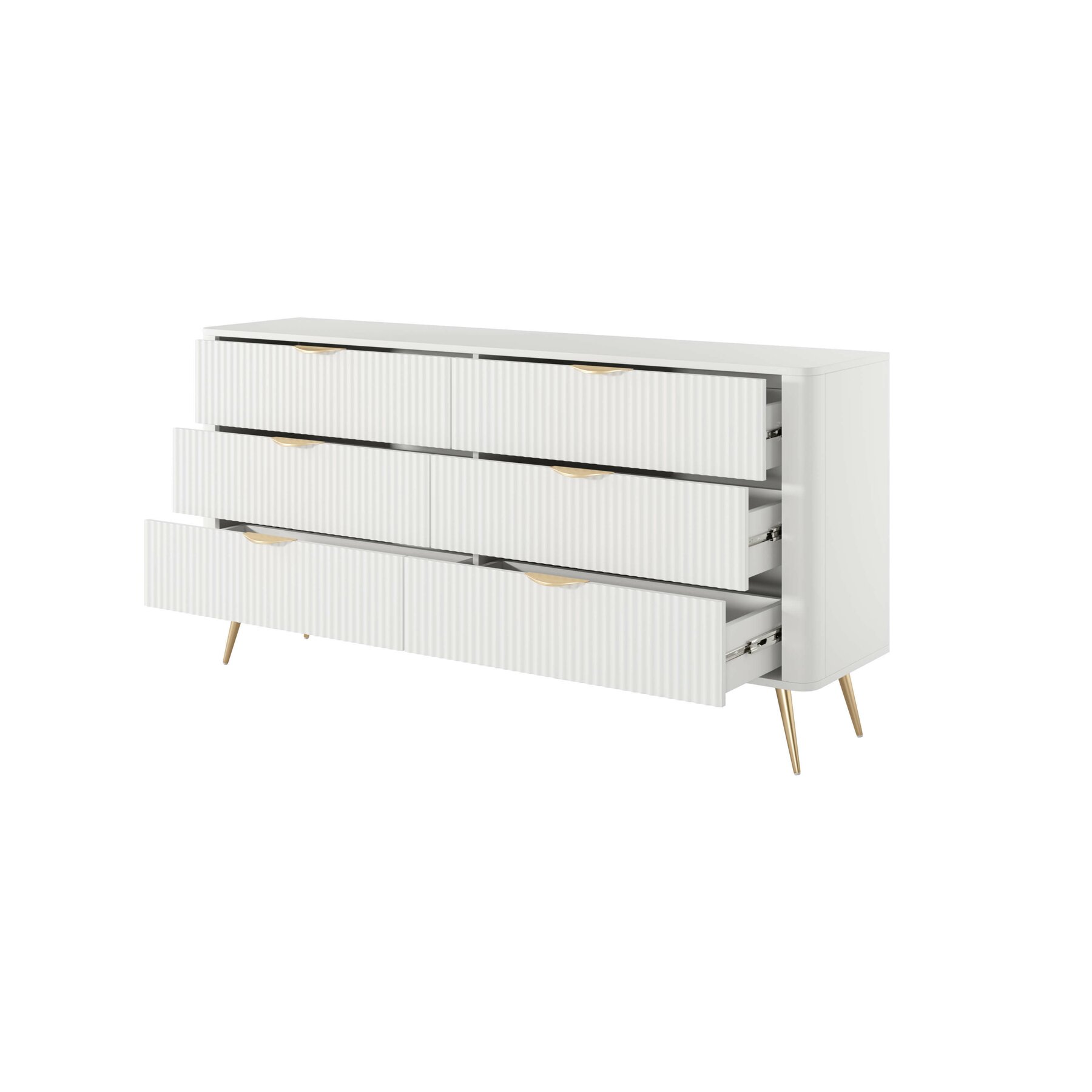 Comoda 6 Sertare, Lante 163-6S, 163.2x38x81.2 cm, MDF, Alb - Kalenda