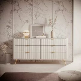 Comoda 6 Sertare, Lante 163-6S, 163.2x38x81.2 cm, MDF, Beige