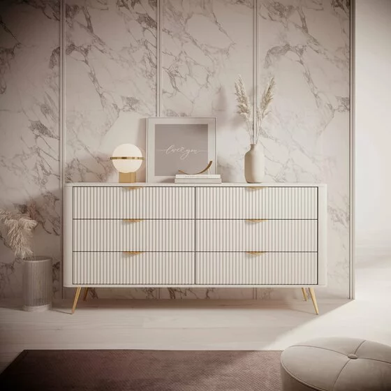 Comoda 6 Sertare, Lante 163-6S, 163.2x38x81.2 cm, MDF, Beige picture - 1